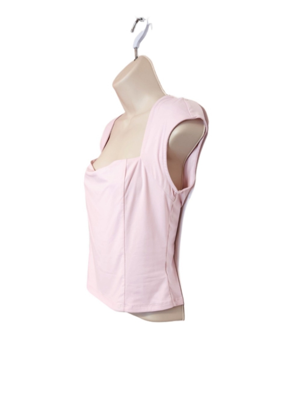 Elodie Square Neck Cap Sleeve Knit Crop Fitted Blouse Top Light Pink Large - Picture 3 of 7